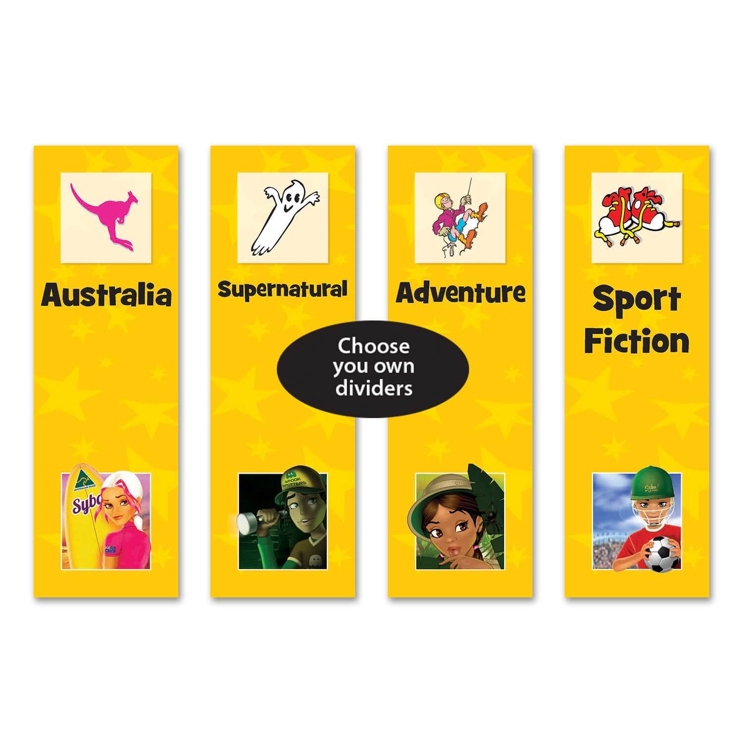 Junior Genre Shelf Divider Signs 250mm (Custom Selection)
