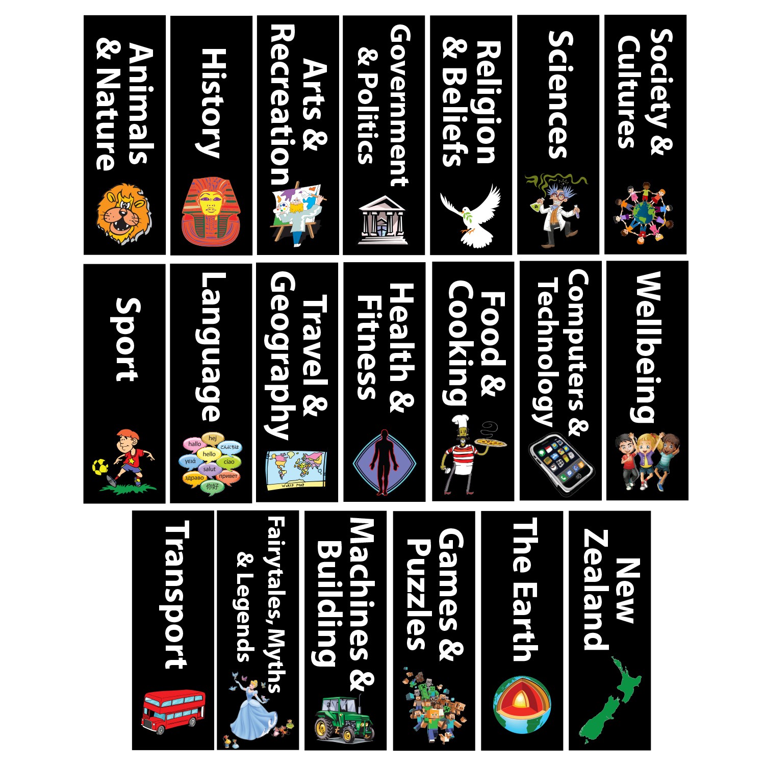 Junior Non Fiction Genre Acrylic Collection Divider Starter Pack (double-sided) (Black)