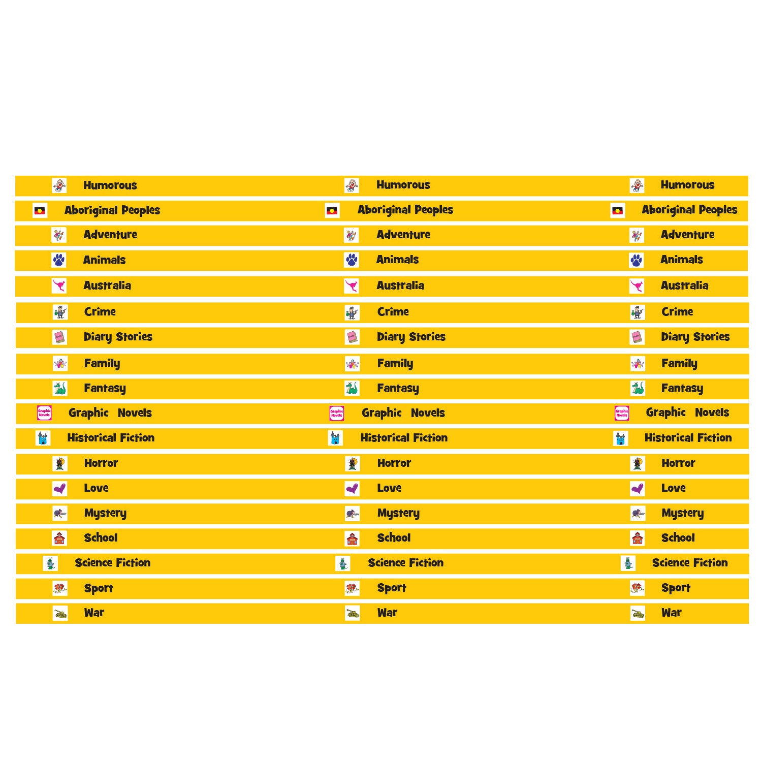 Junior Genre Shelf Label Strips Custom selection (17mm)