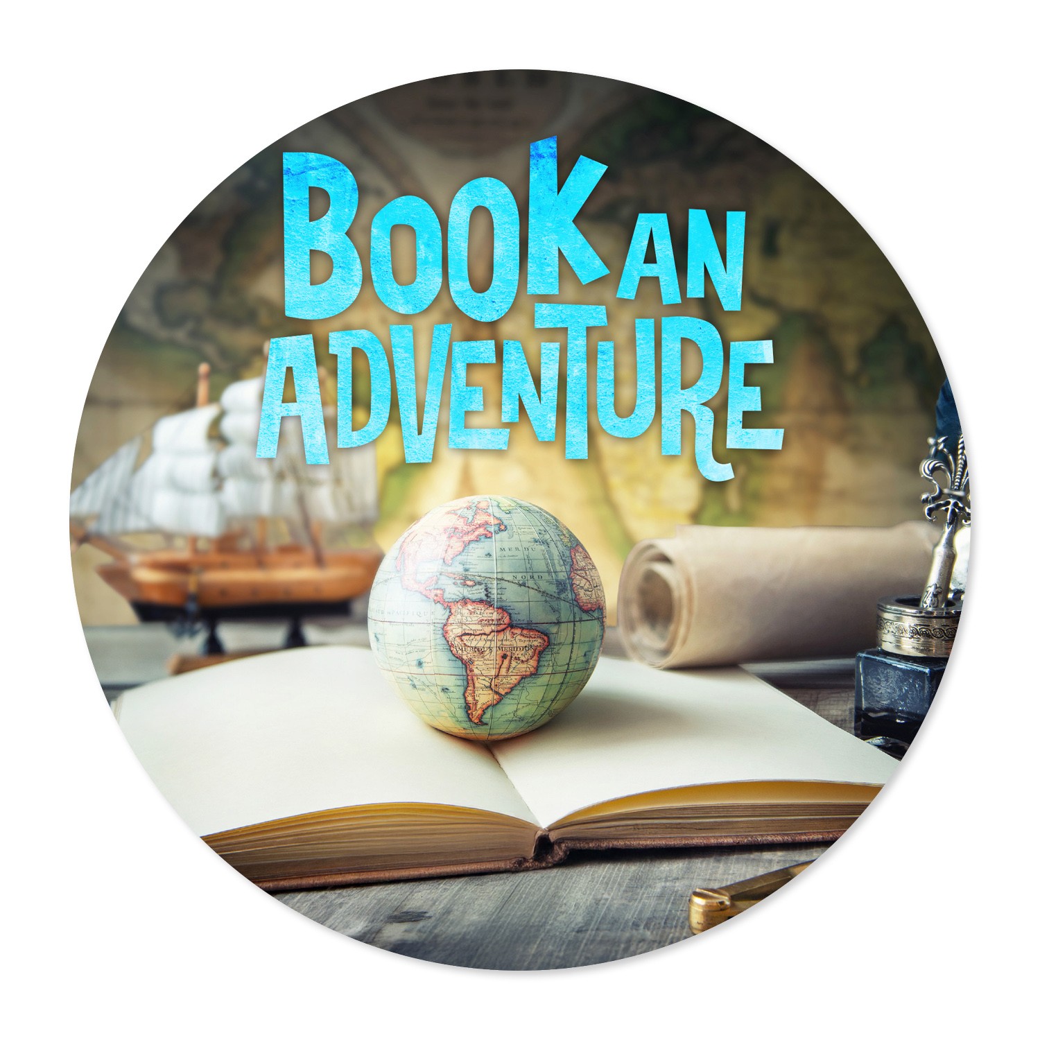 Book an Adventure Circle (Globes) Transparent Window Graphics