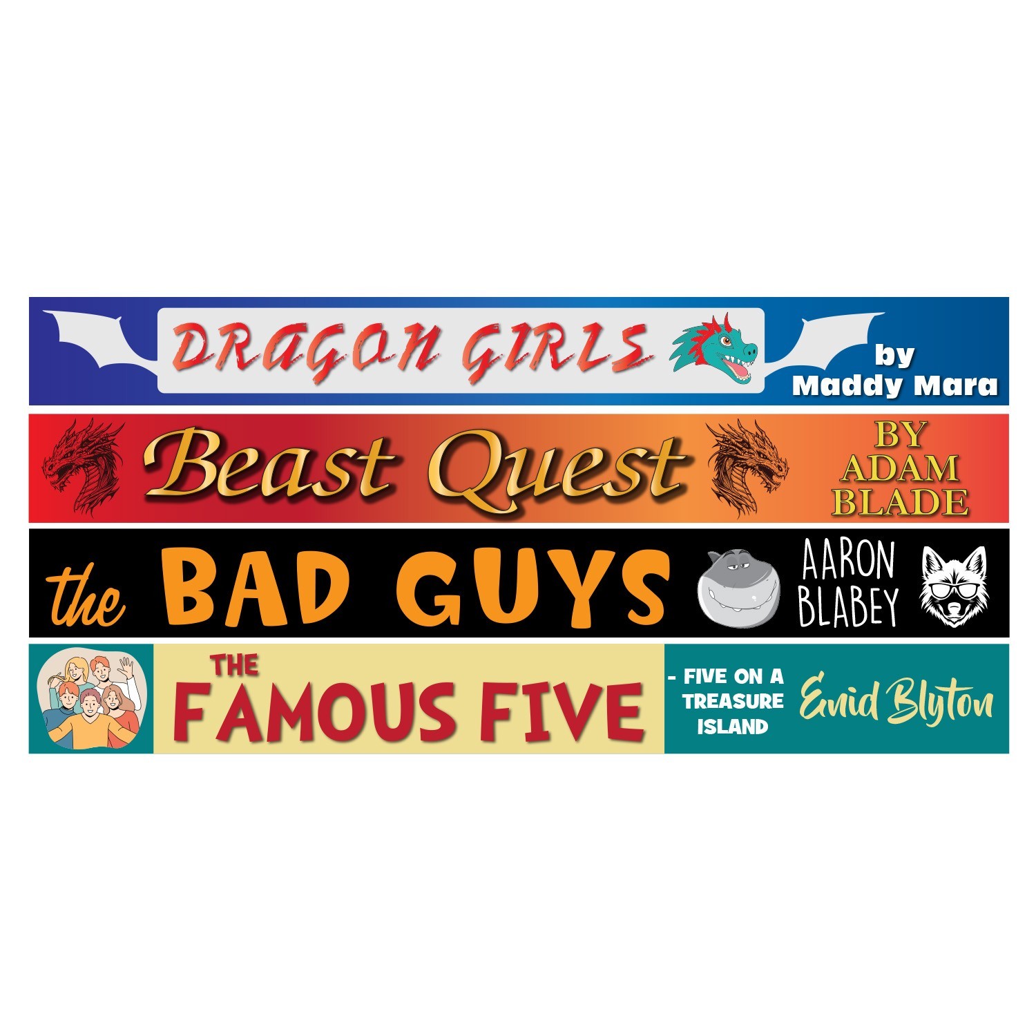 Book Spine Wall Graphics Set 5 - 1500 x 145mm