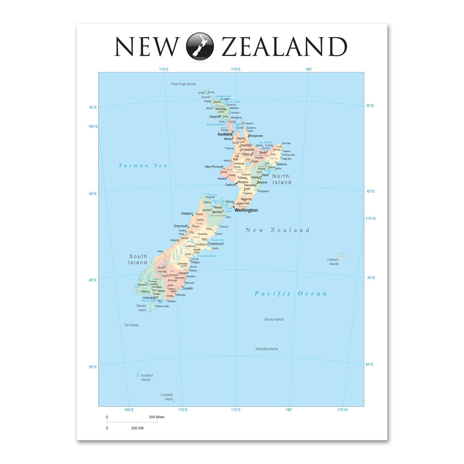 New Zealand Map Wall Graphic Mural