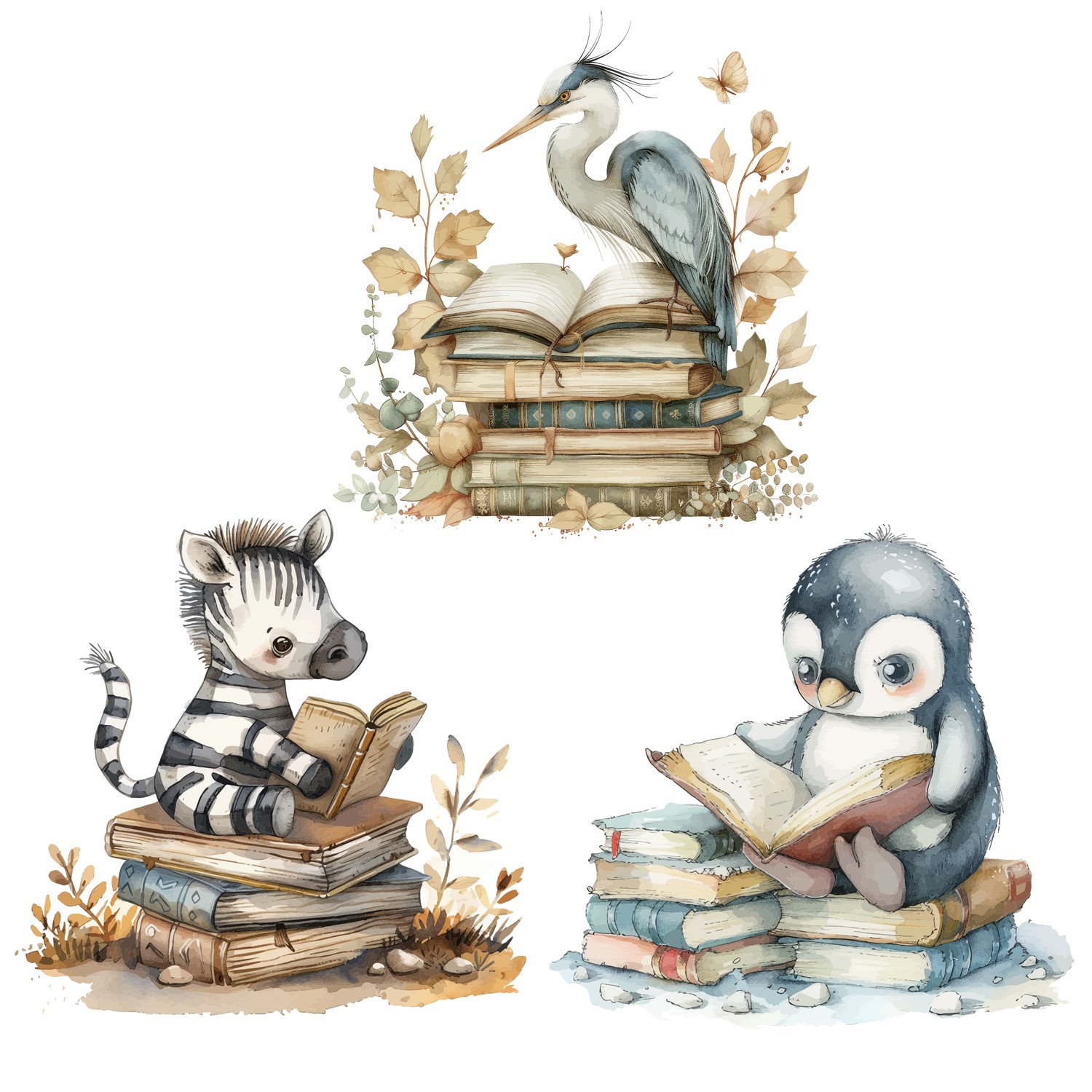 Reading Animals Transparent Window Graphics Set 4