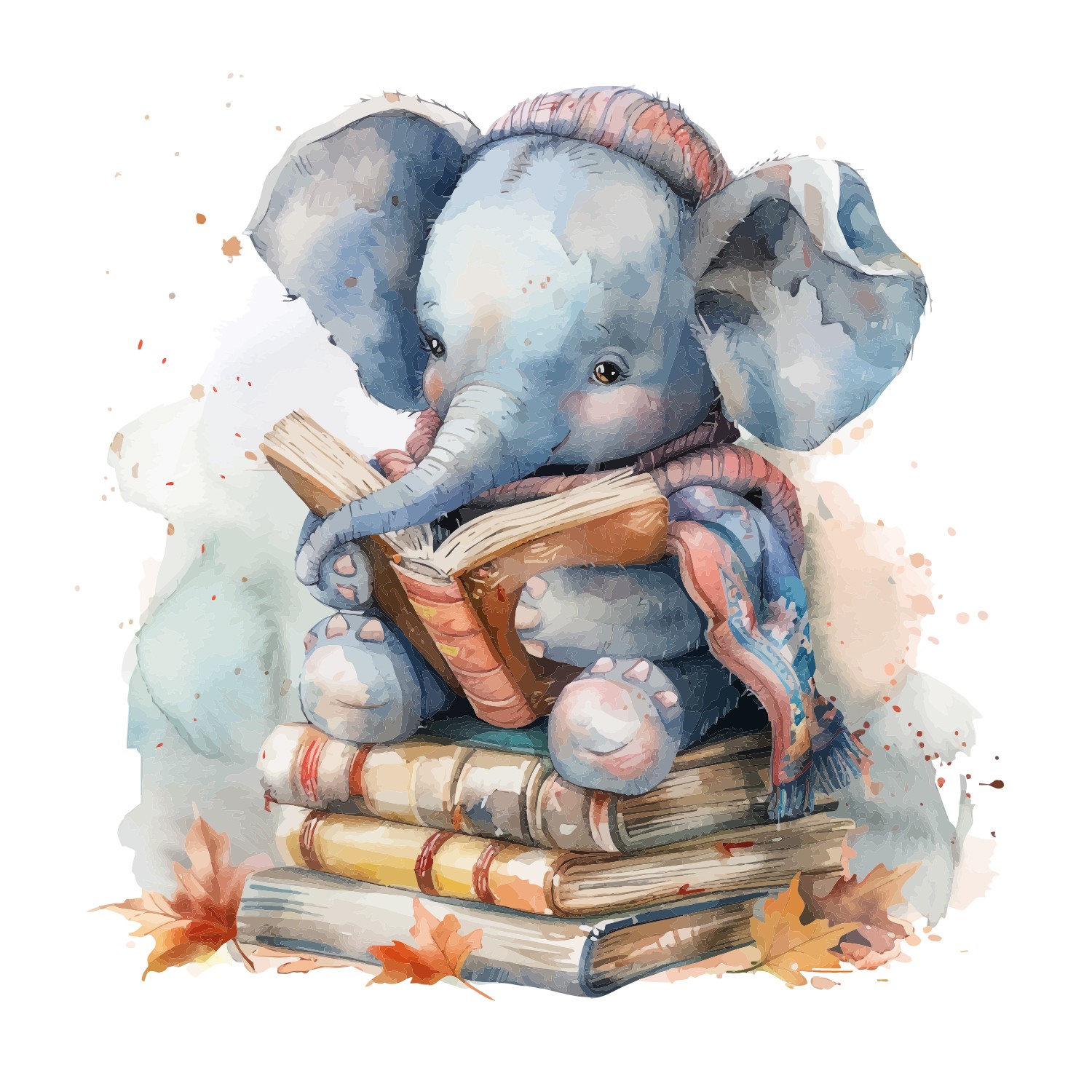Blue Elephant Reading Animals Transparent Window Graphic