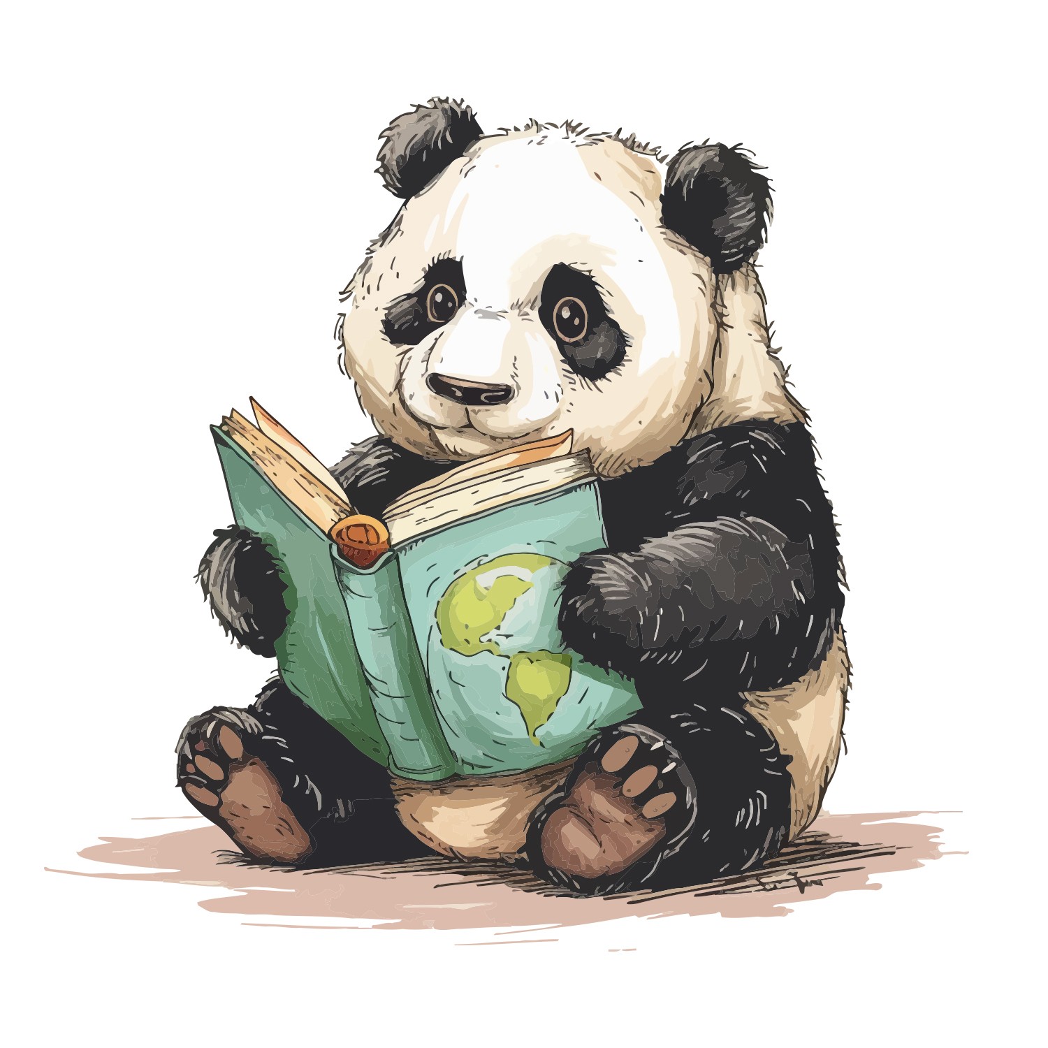 Panda Reading Animals Transparent Window Graphic