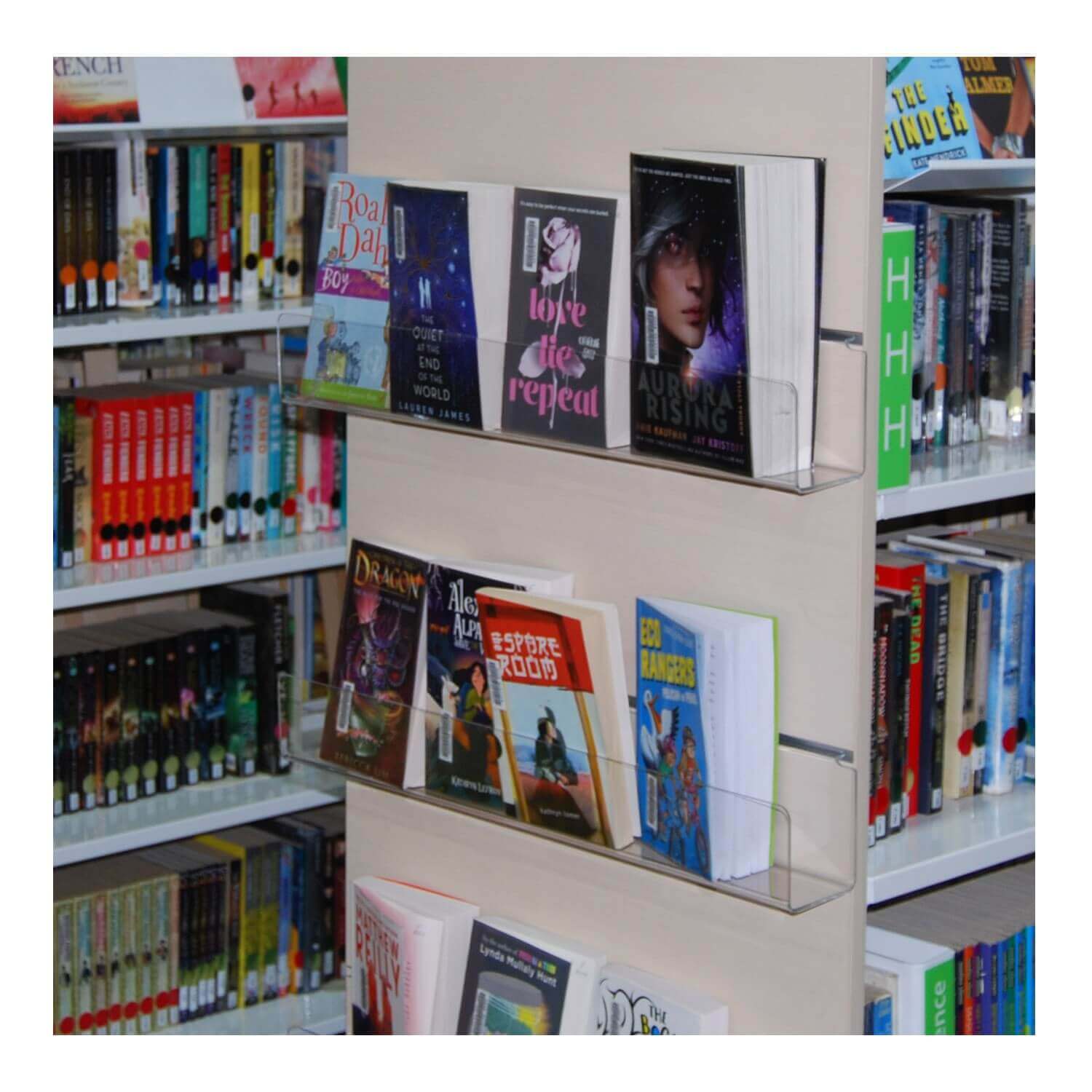Bay End Book Shelf Display 600mm (moulded slatwall)