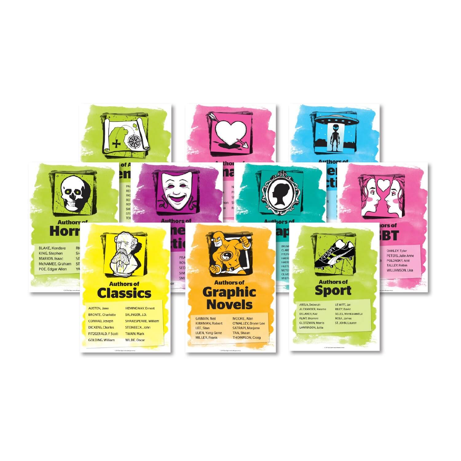 Senior Genre Author Suggestions Posters Set 2 A3